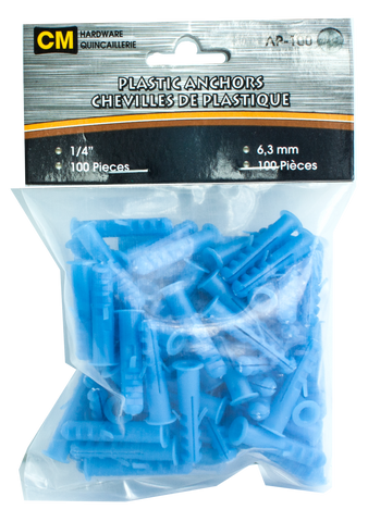 100pk 1/4” Plastic Anchors
